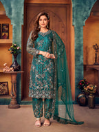 Myra Rama Green Heavy Embroidered Pant Style Suit