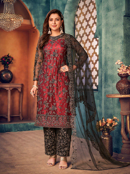 Myra Black Heavy Embroidered Pant Style Suit