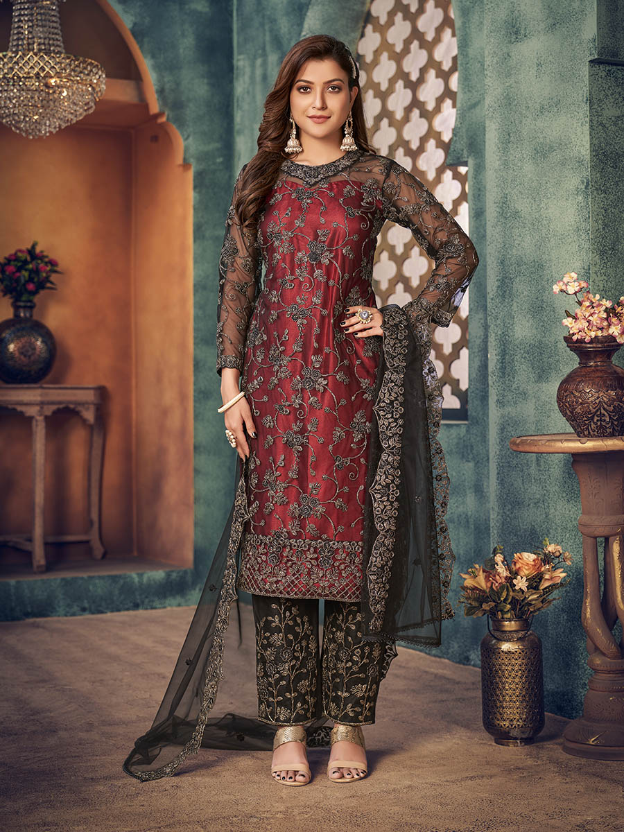 Myra Black Heavy Embroidered Pant Style Suit