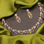 Tehzeeb Creations Rose Gold Pleated White Diamond With Yellow Beads Necklace Set