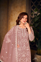 Anaita Light Brown Embroidered Net Plazzo Suit - Distacart