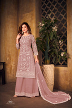 Anaita Light Brown Embroidered Net Plazzo Suit - Distacart