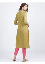 Maai Rayon Hand Printed Kurta Mustard - Distacart