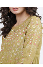 Maai Rayon Hand Printed Kurta Mustard - Distacart