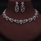 Tehzeeb Creations Silver Pleated White Diamond With Baby Pink Beads Necklace Set