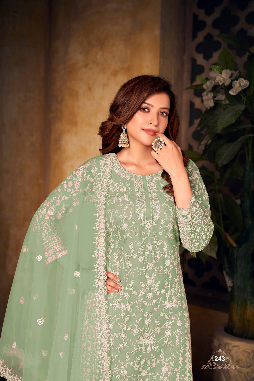 Anaita Light Green Embroidered Net Plazzo Suit - Distacart