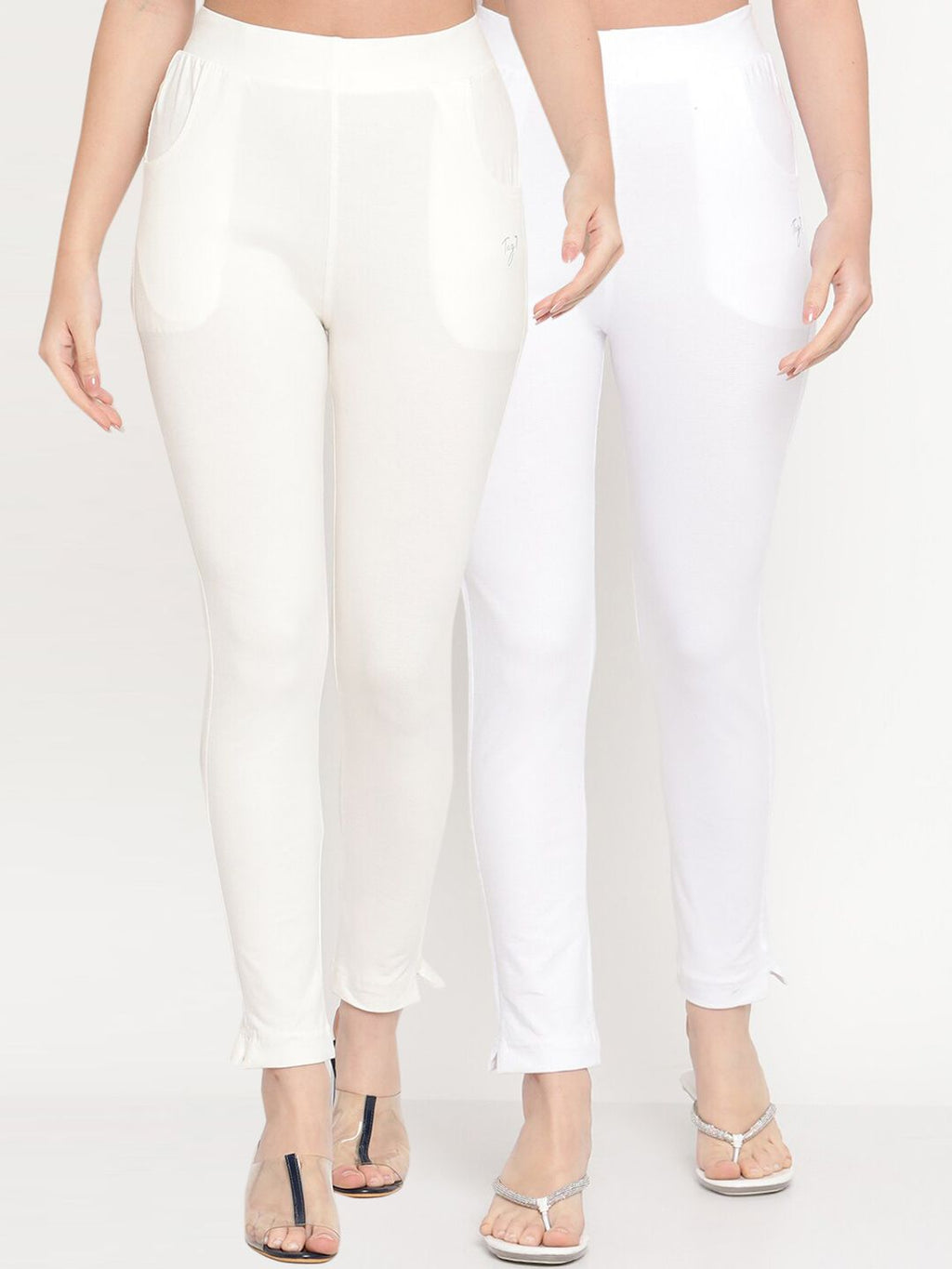 TAG 7 Women White Pack of 2 Straight Fit Ankle-Length Leggings