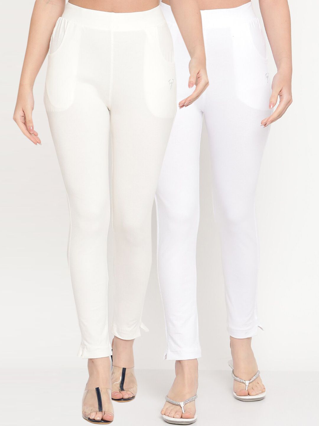 TAG 7 Women White Pack of 2 Straight Fit Ankle-Length Leggings