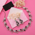 Tehzeeb Creations Silver Pleated White Diamond With Baby Black Beads Necklace Set