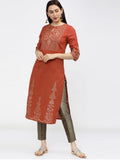 Maai Rayon Hand Printed Kurta Orange - Distacart