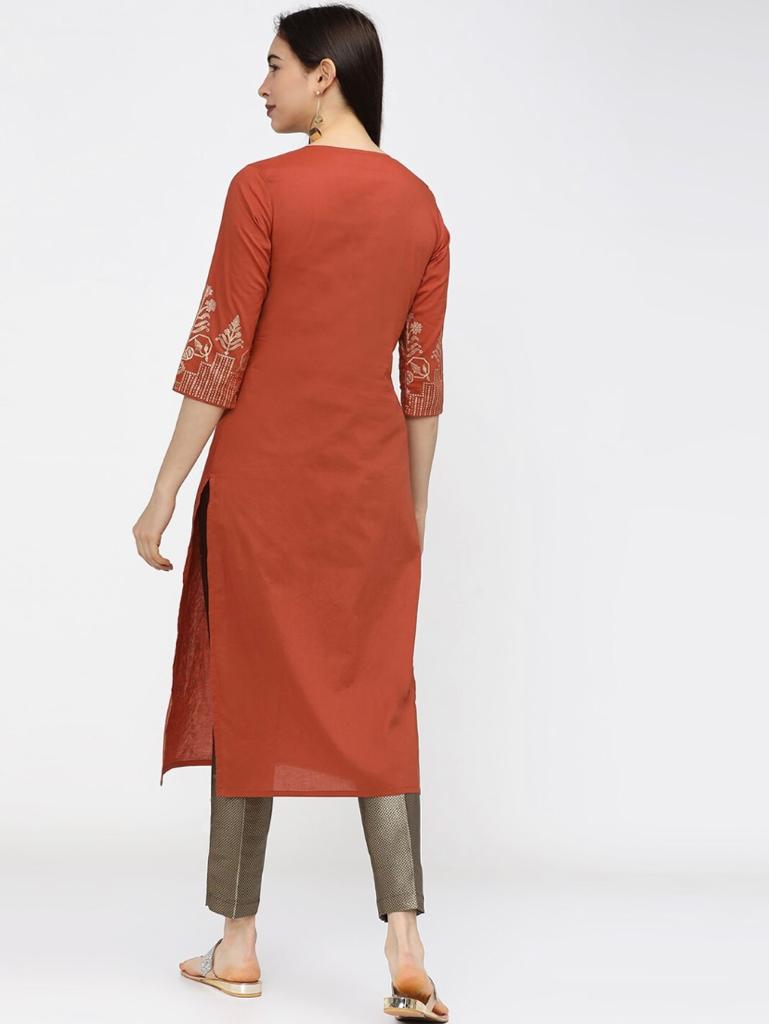 Maai Rayon Hand Printed Kurta Orange - Distacart