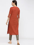 Maai Rayon Hand Printed Kurta Orange - Distacart