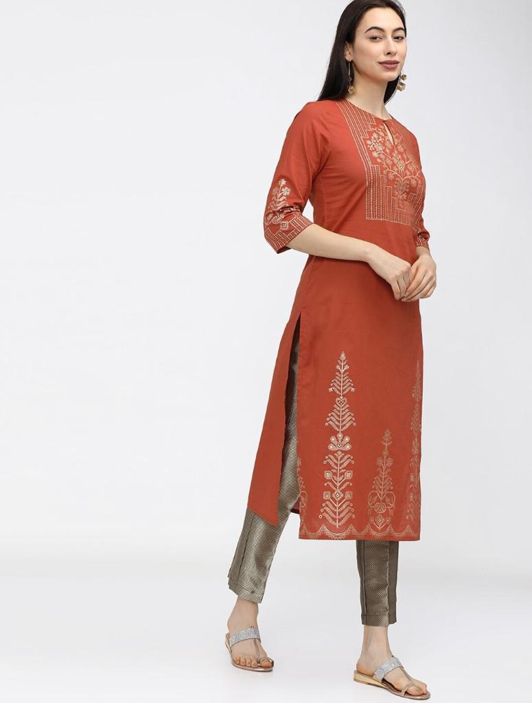 Maai Rayon Hand Printed Kurta Orange - Distacart