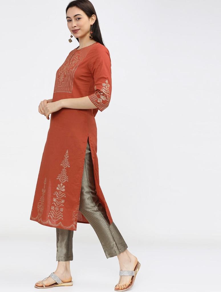 Maai Rayon Hand Printed Kurta Orange - Distacart