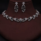Tehzeeb Creations Silver Pleated White Diamond With Baby Black Beads Necklace Set