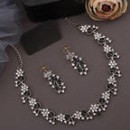 Tehzeeb Creations Silver Pleated White Diamond With Baby Black Beads Necklace Set