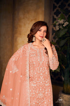 Anaita Orange Embroidered Net Plazzo Suit - Distacart