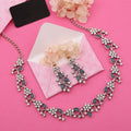 Tehzeeb Creations Silver Pleated White Diamond With Baby Blue Beads Necklace Set