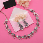 Tehzeeb Creations Silver Pleated White Diamond With Baby Blue Beads Necklace Set