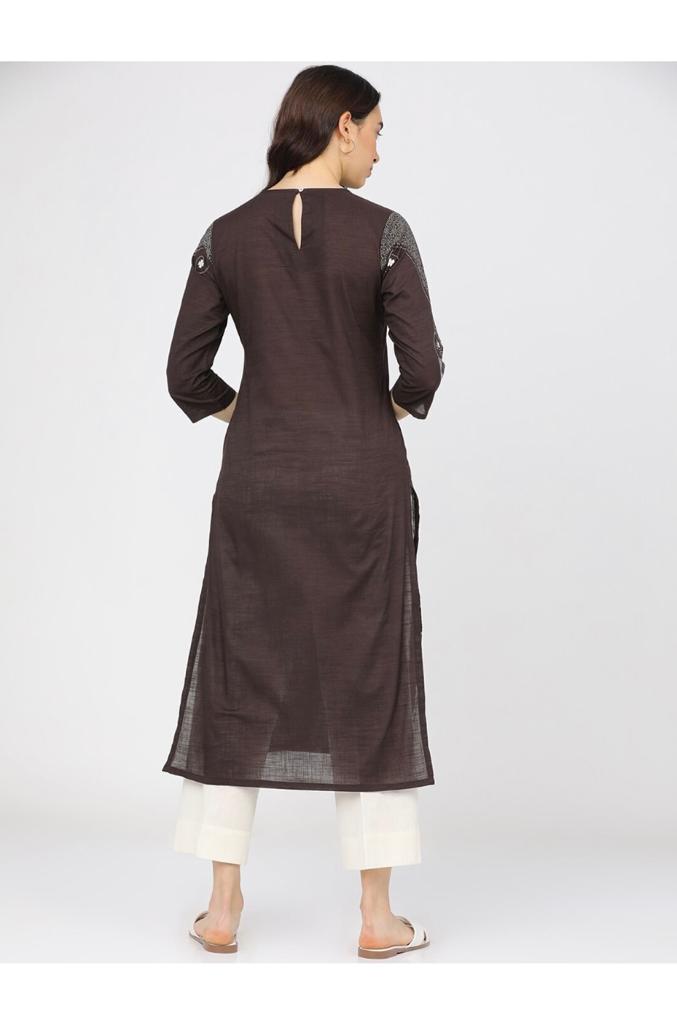 Maai Rayon Hand Printed Kurta Brown - Distacart