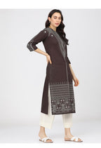 Maai Rayon Hand Printed Kurta Brown - Distacart