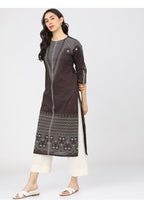 Maai Rayon Hand Printed Kurta Brown - Distacart