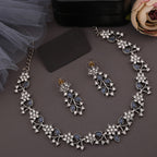 Tehzeeb Creations Silver Pleated White Diamond With Baby Blue Beads Necklace Set