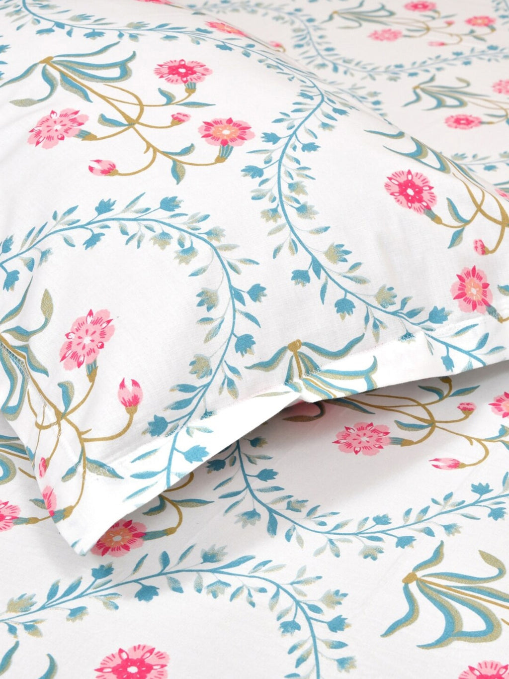 haus & kinder Blossoms Pink & White 186 TC Cotton Queen Bedsheet With 2 Pillow Covers - Distacart
