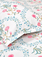 haus & kinder Blossoms Pink & White 186 TC Cotton Queen Bedsheet With 2 Pillow Covers - Distacart