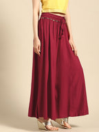 TAG 7 Women Maroon Solid Flared Palazzos