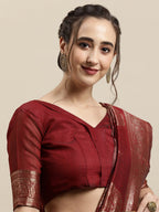 Saree Mall Maroon & Gold-Toned Ethnic Motifs Zari Silk Blend Banarasi Sarees