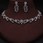 Tehzeeb Creations Silver Pleated White Diamond With Grey Beads Necklace Set