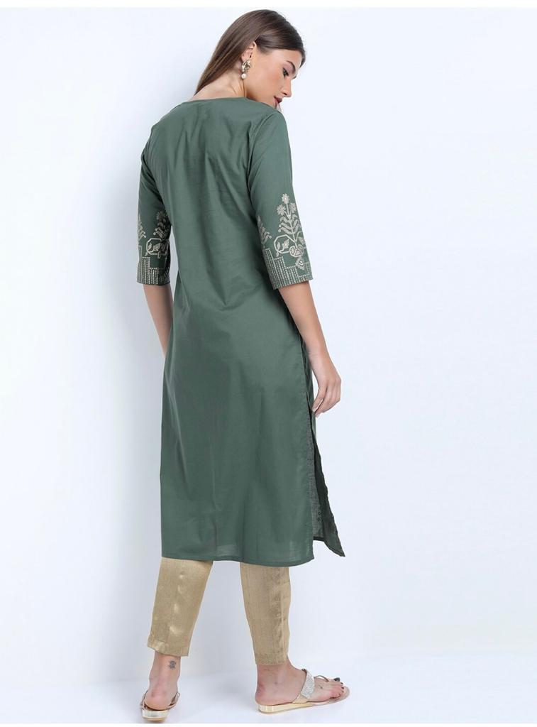 Maai Rayon Hand Printed Kurta Green - Distacart