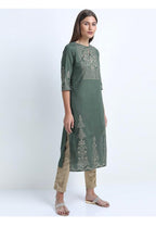 Maai Rayon Hand Printed Kurta Green - Distacart