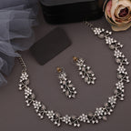 Tehzeeb Creations Silver Pleated White Diamond With Grey Beads Necklace Set