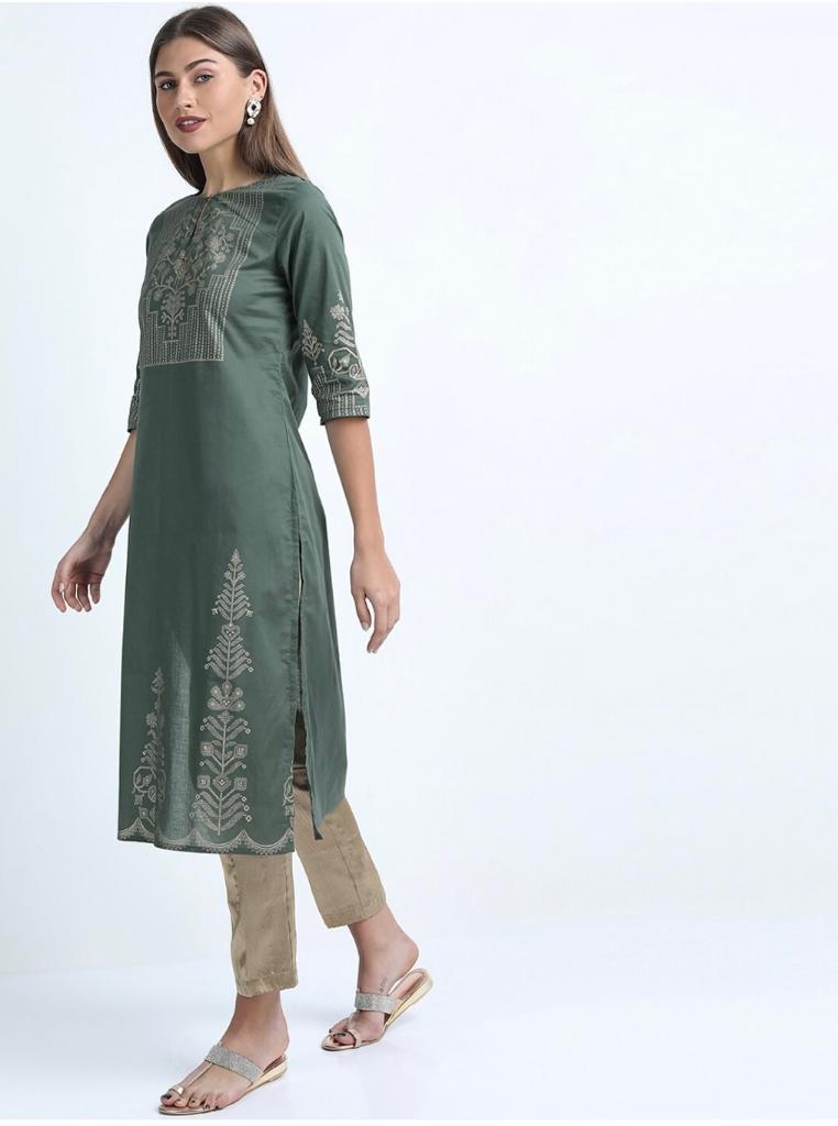 Maai Rayon Hand Printed Kurta Navy - Distacart