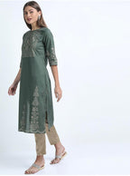 Maai Rayon Hand Printed Kurta Navy - Distacart