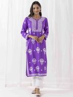 HOUSE OF KARI Ethnic Motifs Chikankari Embroidered Notched Round Neck Straight Kurta