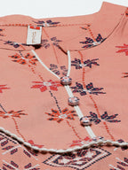 Juniper Women's Peach Geometric Printed Pure Cotton Maxi Dress With Lace Work - Distacart