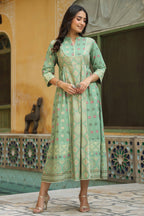 Juniper Women Pistagreen Cambric Printed Flared Dress - Distacart