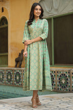 Juniper Women Pistagreen Cambric Printed Flared Dress - Distacart