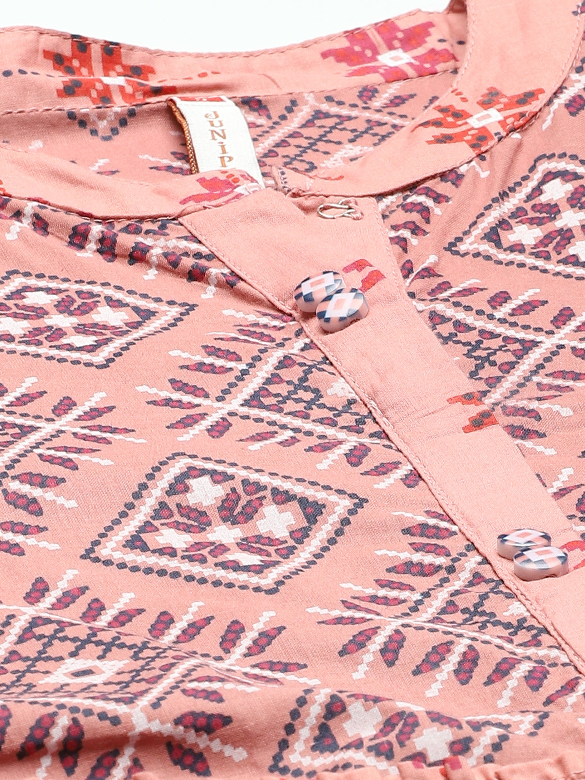Juniper Womens Peach Cambric Printed Tiered Maxi Dress - Distacart