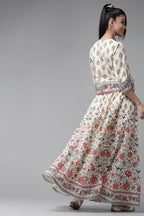 Juniper Beige Floral Printed Pure Cotton Lehenga Choli With Gota Work
