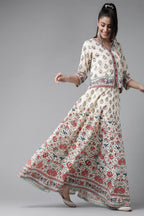Juniper Beige Floral Printed Pure Cotton Lehenga Choli With Gota Work