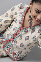 Juniper Beige Floral Printed Pure Cotton Lehenga Choli With Gota Work