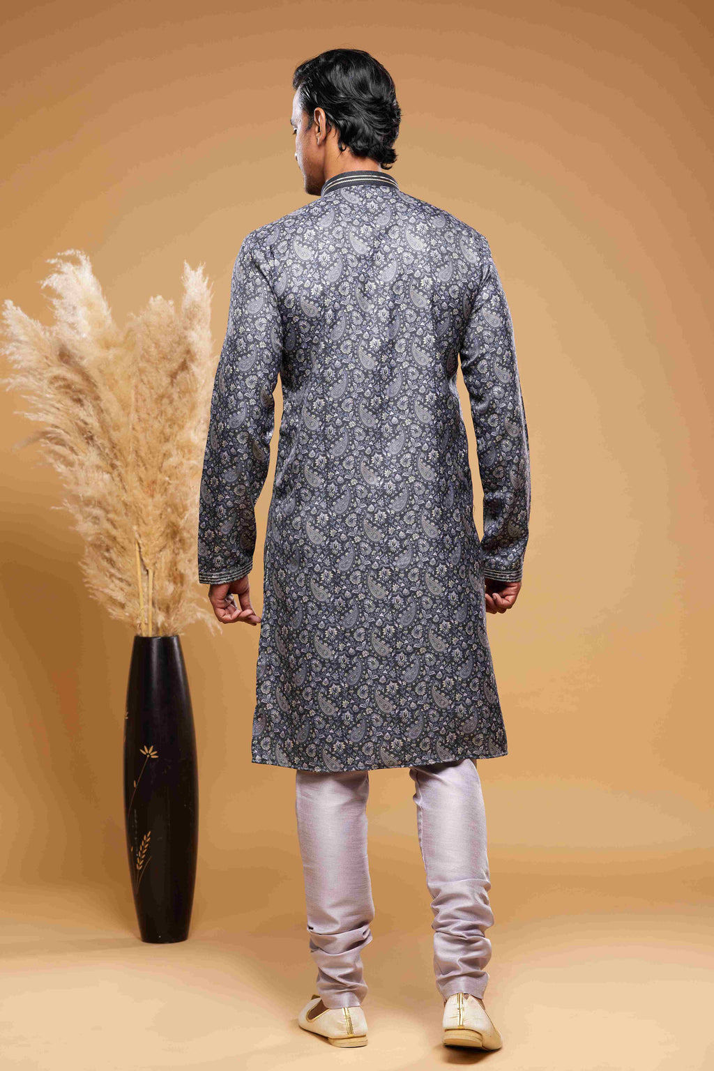 Raivat Ethnic Art Silk Digital Print Pintux Work Kurta Pajama In Blue And Grey Colour