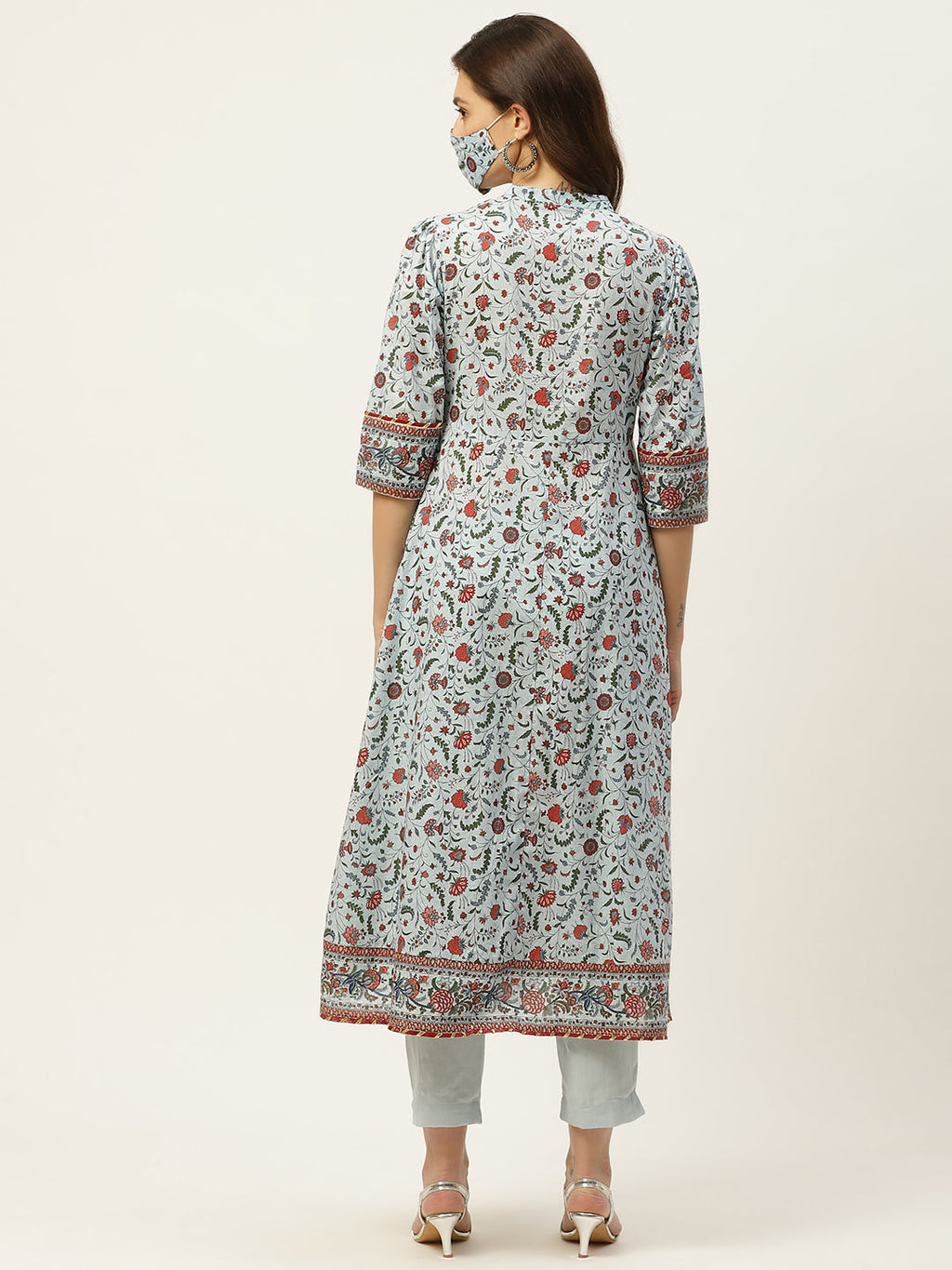 Juniper Womens Blue Cambric Printed Flared Kurta - Distacart