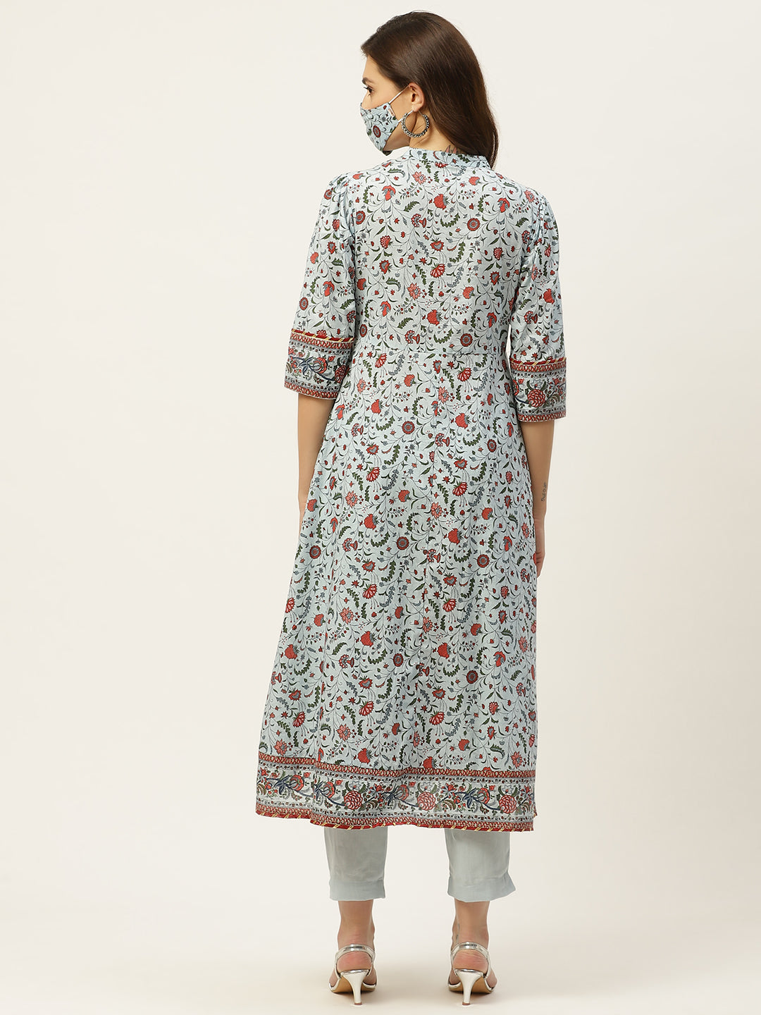 Juniper Womens Blue Cambric Printed Flared Kurta - Distacart