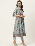Juniper Womens Blue Cambric Printed Flared Kurta - Distacart