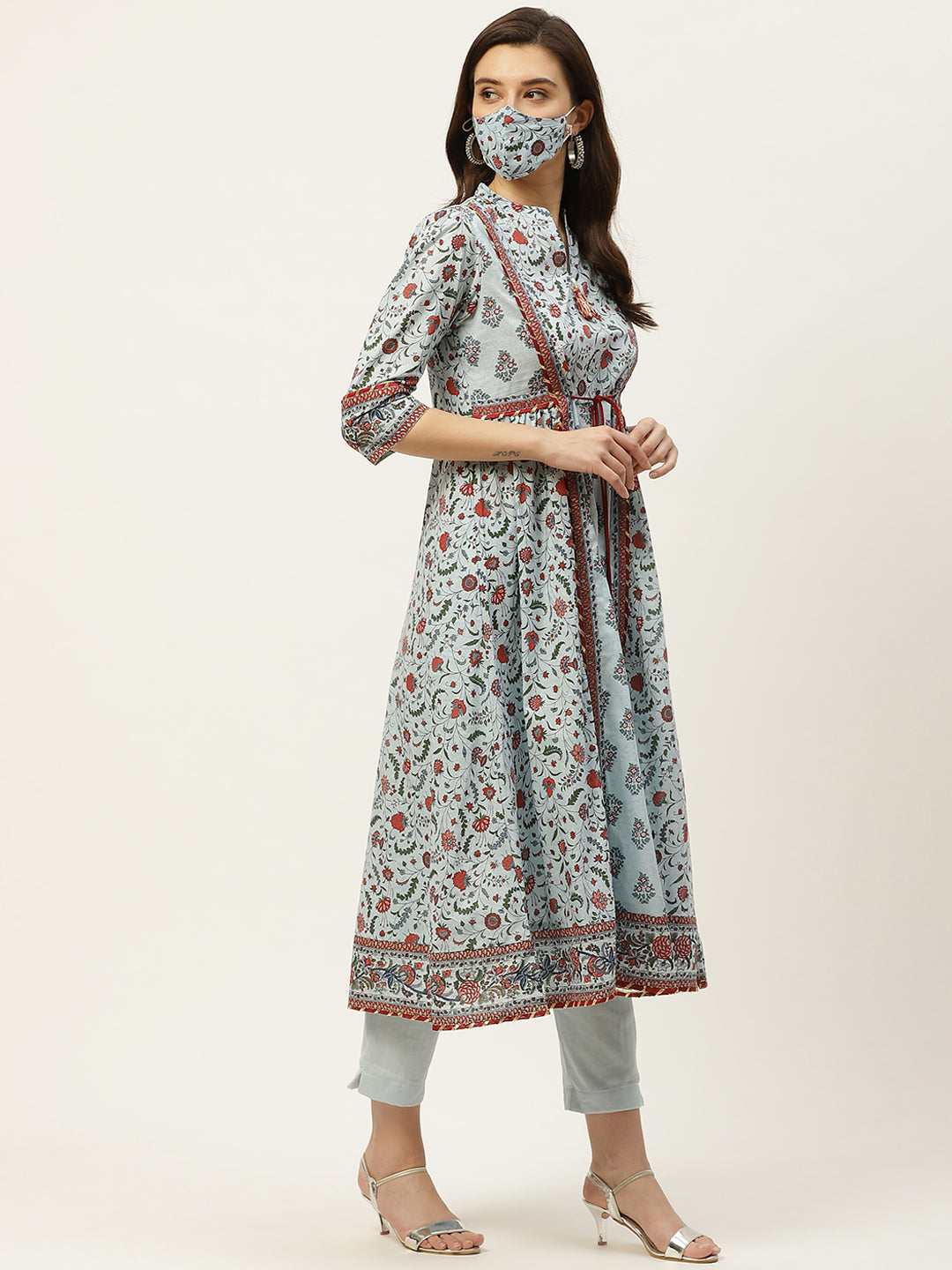 Juniper Womens Blue Cambric Printed Flared Kurta - Distacart